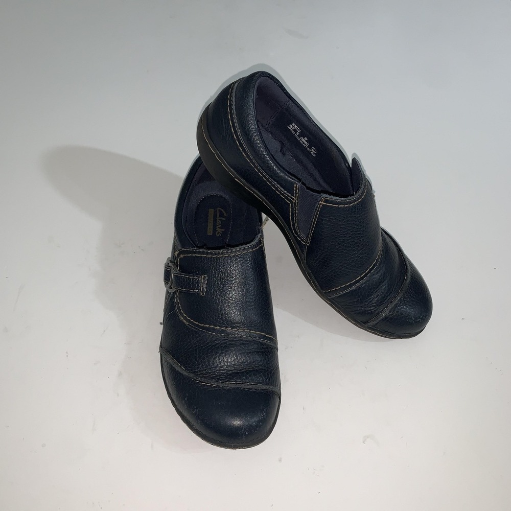 Clarks Bendables Shoes Womens Size 9 Blue Leather Slip On Comfort Casual Buckle